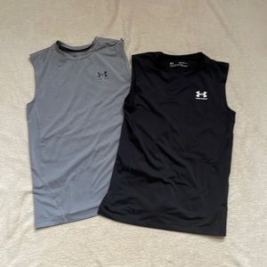 Two boys Under Armour sleeveless compression shirts